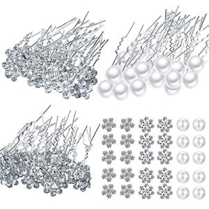 60 Pieces Bridal Hair Pins Accessories Pearl Rhinestone Flower U Shape Clips Jewelry Prom Hair Barrettes Decorations for Brides Bridesmaids Women
