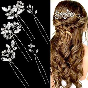 5 Pieces Bride Hair Pins Rhinestone Bridal Hair Piece for Women Crystal Hair Accessories for Bride Bridesmaids Flower Girls(Silver)