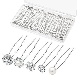 40 Pack Wedding Pearl Hair Pins for Bridal, Silver Pearl Rhinestone Hair Pins Wedding Hair Decorations Accessories for Brides Bridesmaids Women Girls