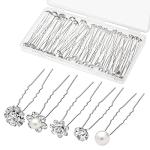 40 Pack Wedding Pearl Hair Pins for Bridal, Silver Pearl Rhinestone Hair Pins Wedding Hair Decorations Accessories for Brides Bridesmaids Women Girls
