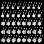 40 Pack Wedding Pearl Hair Pins for Bridal, Silver Pearl Rhinestone Hair Pins Wedding Hair Decorations Accessories for Brides Bridesmaids Women Girls