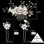 5 PCS Bridal Flower Wedding Hair Pins Crystal Pearl Hair Clips Headpiece Gold Wedding Hair Accessories Jewelry with Rhinestone for Brides Bridesmaids Women Girls Updo (Pure White Flower)