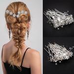 60 Pieces Bridal Hair Pins Accessories Pearl Rhinestone Flower U Shape Clips Jewelry Prom Hair Barrettes Decorations for Brides Bridesmaids Women