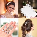 60 Pieces Bridal Hair Pins Accessories Pearl Rhinestone Flower U Shape Clips Jewelry Prom Hair Barrettes Decorations for Brides Bridesmaids Women