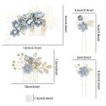 inSowni 20 Pack Classy Dusty Blue Flower Bridal Wedding Hair Side Combs+Floral Hair Pins+Twist Spiral Pearl Hair Pins Clips Pieces Formal Prom Headpieces Accessories for Brides Bridesmaids Women Girls