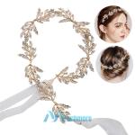 Wedding Hair Vine Crystal Rhinestones Golden Leaf Headband Bridal Accessories