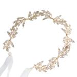 Wedding Hair Vine Crystal Rhinestones Golden Leaf Headband Bridal Accessories