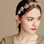 Wedding Hair Vine Crystal Rhinestones Golden Leaf Headband Bridal Accessories