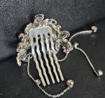 Floral Metal Hair Comb Clip Hand Painted Glitter Rhinestone Dangle Accent
