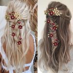 5 PCS Bridal Flower Wedding Hair Pins Crystal Pearl Headpiece Gold Wedding Hair