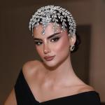 Wedding Headpiece for Bride, Rhinestone Forehead Bridal Headband, Wedding Hair A
