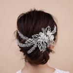 LOVFOIVER Wedding Head Pieces Crystal Bridal Hair Clips Women's Handmade Bridal Rhinestone Wedding Party Hair Accessories(Silver)