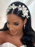 Catery Flower Bride Wedding Headband Silver Bridal Hair Vine Floral Headpiece Accessories for Women