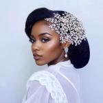 HONGMEI Bridal Rhinestone Headpiece for Wedding，Leaf Crystal Hair Pieces Bride Side Headpieces Wedding Hair Accessories for Women(Silver)