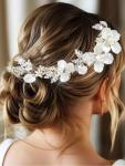 Catery Flower Bride Wedding Headband Silver Bridal Hair Vine Floral Headpiece Accessories for Women