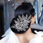 HONGMEI Bridal Rhinestone Headpiece for Wedding，Leaf Crystal Hair Pieces Bride Side Headpieces Wedding Hair Accessories for Women(Silver)