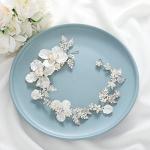 Catery Flower Bride Wedding Headband Silver Bridal Hair Vine Floral Headpiece Accessories for Women