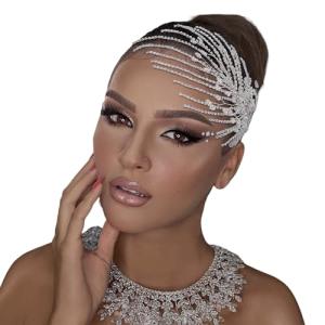 Eiaork Wedding Headband Crystal Bridal Headpiece Rhinestone Hair Accessories for Women Bride and Bridesmaids (188 Silver)