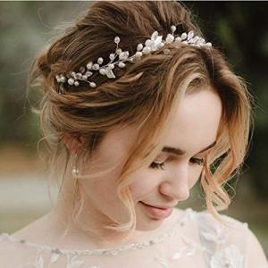 Catery Pearl Bridal Headband Silver Rhinestone Hair Vine Headpiece Wedding Hair Accessories for Brides