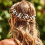 Unicra Silver Flower Bridal Headpiece Prom Wedding Hair Accessories Hair Vine for Brides and Women (Silver)
