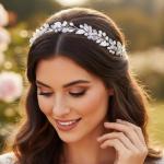 Catery Pearl Bridal Headband Silver Rhinestone Hair Vine Headpiece Wedding Hair Accessories for Brides