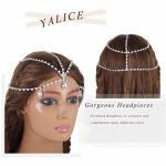 Yalice Layered Head Chain Rhinestone Head Jewelry Sparkly Bridal Headpieces Sparkle Crystal Headbands Wedding Prom Hair Jewelry for Women and Girls (Silver, One Size)