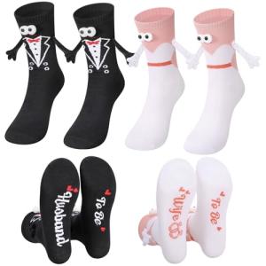 Jspupifip 2 Pairs Bride and Groom Socks, Wedding Socks with Magnetic Hands, Novelty Engagement Gift