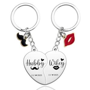 UIWIHHP Newly Wed Gifts for The Couple Wedding Gifts for Couples 2025 Cute Matching Keychain for Hubby Wifey His And Hers Gift Wedding Birthday Valentines Day Gift for Boyfriend Girlfriend