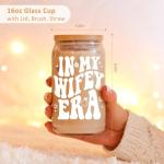 Fairy's Gift Wifey Era Cup, Wedding, Bride Gifts for Her, Bridal Shower, Engagement Gifts for Women, Couples, 16 oz Coffee Glass Cups w/Lids Straws, Bachelorette Presents for Bride to be, Future Mrs