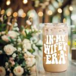 Fairy's Gift Wifey Era Cup, Wedding, Bride Gifts for Her, Bridal Shower, Engagement Gifts for Women, Couples, 16 oz Coffee Glass Cups w/Lids Straws, Bachelorette Presents for Bride to be, Future Mrs