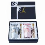 Jumway Mr and Mrs Coffee Mugs - Wedding Gifts for Bride and Groom - Gifts for Bridal Shower Engagement Wedding and Married Couples Anniversary - Ceramic Marble Cups 14 Oz Pink