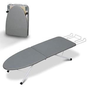 ZOES HOMEWARE Tabletop Ironing Board,Portable Iron Board with Iron Rest, Foldable Small Ironing Board with Heat Resistant Cover and 100% Cotton Pad, 31.5"x11.8"x7", Grey