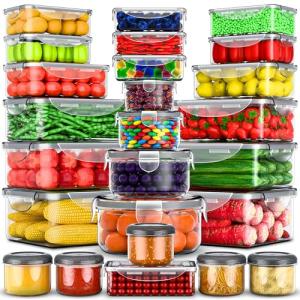 RockBerry 50 Pcs Large Food Storage Containers with Lids Airtight-85 OZ to small Containers-Total 526OZ Stackable Kitchen Set -BPA Free Leak proof containers- Freezer Microwave safe