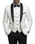 YND Men's 3 Piece Tuxedo Set with Bow Tie, Slim Fit One Button Shawl Lapel Suit Blazer Vest Pants, for Wedding Prom Dinners, Black Collar White