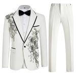 Mens Suits Slim Fit 2 Piece Floral Tuxedo Suits Blazer Pants with Bow Tie for Wedding Prom