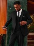 MAGE MALE Men's 3 Pieces Suit Elegant Solid One Button Slim Fit Single Breasted Party Blazer Vest Pants Set. Black