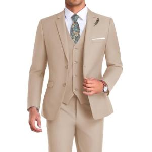 Mrbuerly Prom Suit for Men 3 Pieces, Slim Fit Beige Wedding Party Mens Suits Blazer Vest Pants Tie Groomsmen Tuxedos Notched Lapel-L4236