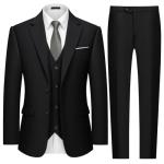 MAGE MALE Mens Two Button 3-Piece Suits Slim Fit Tuxedo Set with Blazer Jacket Vest & Pants for Wedding Prom Business Black