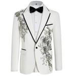 Mens Suits Slim Fit 2 Piece Floral Tuxedo Suits Blazer Pants with Bow Tie for Wedding Prom