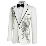 Mens Suits Slim Fit 2 Piece Floral Tuxedo Suits Blazer Pants with Bow Tie for Wedding Prom
