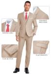 Mrbuerly Prom Suit for Men 3 Pieces, Slim Fit Beige Wedding Party Mens Suits Blazer Vest Pants Tie Groomsmen Tuxedos Notched Lapel-L4236