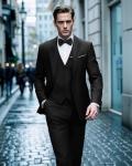 MAGE MALE Men's 3 Pieces Suit Elegant Solid One Button Slim Fit Single Breasted Party Blazer Vest Pants Set. Black
