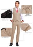 Mrbuerly Prom Suit for Men 3 Pieces, Slim Fit Beige Wedding Party Mens Suits Blazer Vest Pants Tie Groomsmen Tuxedos Notched Lapel-L4236