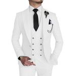 MOGU Mens 3 Piece Suit Slim Fit Tuxedo for Homecoming Wedding Prom Blazer Jacket Vest Pants with Tie Set Size M White