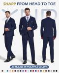 YND Men's 3 Piece Suit Set with Tie, 2 Button Slim Fit Solid Blazer Jacket Vest Pants, Business Wedding Party Suits for Men, Deep Blue