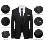 WULFUL Men’s Slim Fit Suit One Button 3-Piece Blazer Dress Business Wedding Party Jacket Vest & Pant Black