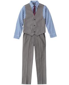 Izod Little Boys 4-Piece Formal Suit Vest Set, Medium Blue/Grey, 6