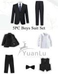 YuanLu Boys Black Suit Ring Bearer Outfit Wedding Guest Dress Clothes Kids Slim Fit Formal Wear 2T Suits for Toddler Boy