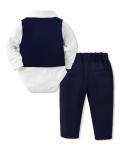 SANMIO Baby Boy Clothes Suits Infant Gentleman Outfit Collared Dress Shirt+Vest+Tie+Corsage+Pants 5Pcs Baby Suit Sets