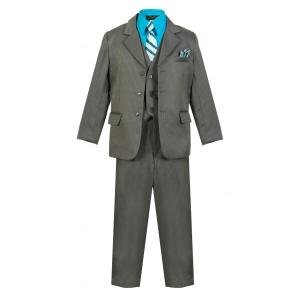 Formal Kids Toddler Boys Pinstripe Suit 5 PC Set With Colored Shirt Size 2T-14